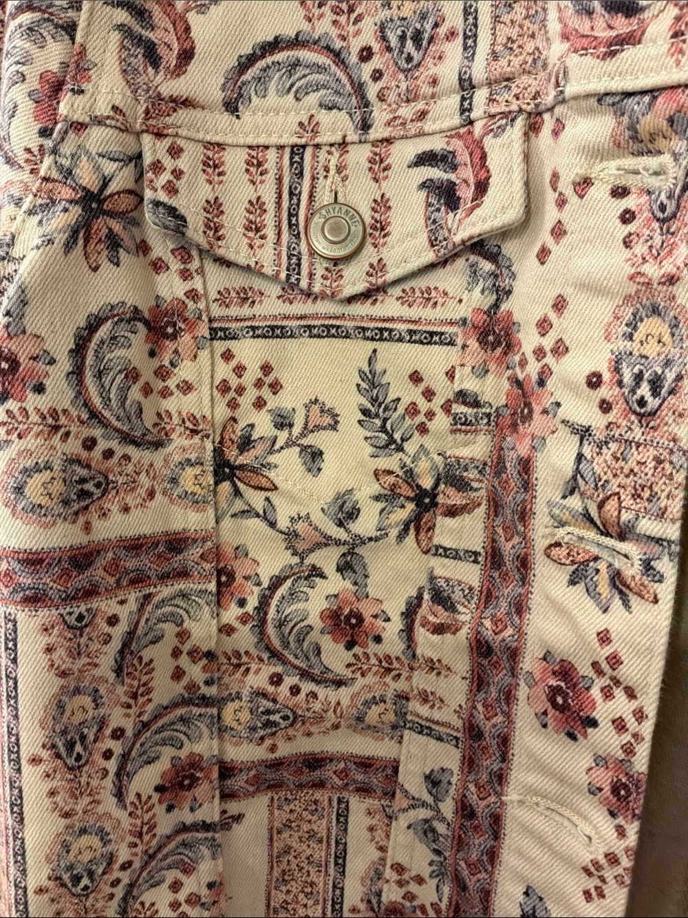 Shyanne Floral Patchwork Cropped Jean Jacket - Cream & Pink